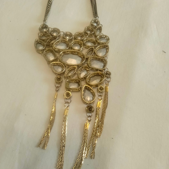 Iris Apfel & Bajalia Clear Rhinestone Gold Toned Statement Necklace - Picture 10 of 15